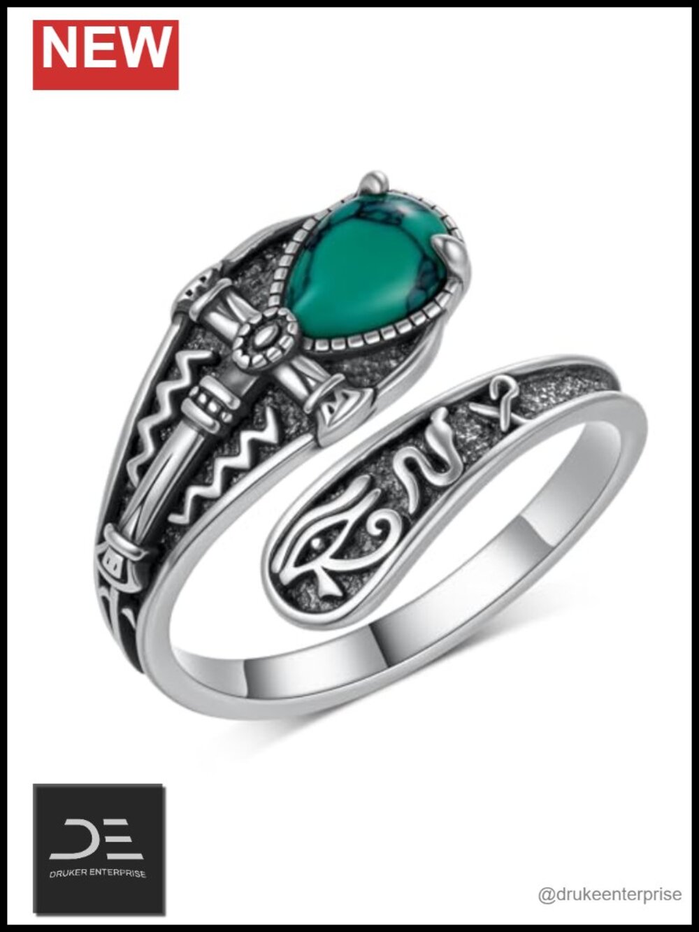 925 Sterling Silver Ankh Spoon Ring Adjustable Egyptian Jewelry Gift for Her